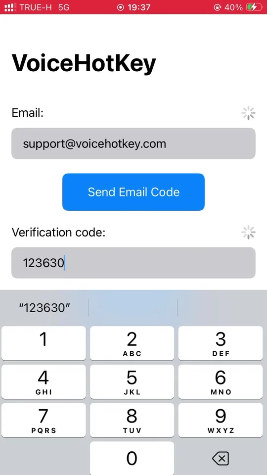 Kode verifikasi sudah dimasukkan, tombol Log in