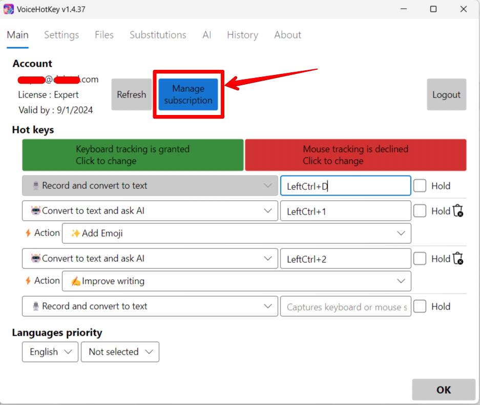 VoiceHotKey Windows Kelola langganan